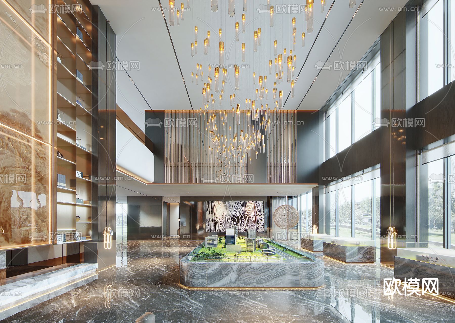 轻奢售楼处 售楼中心3d模型下载（渲染图1）