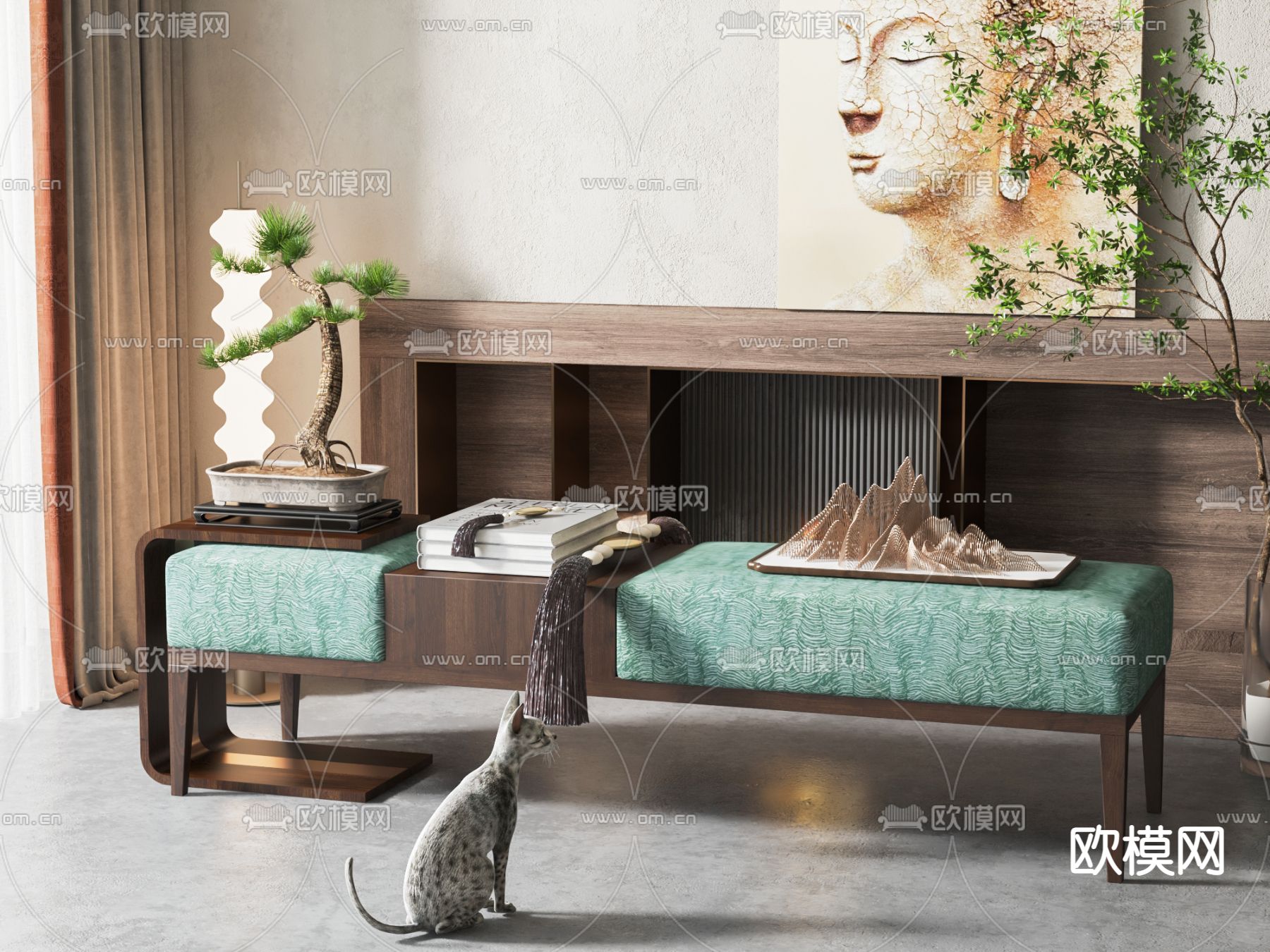 新中式床尾凳 脚踏3d模型下载