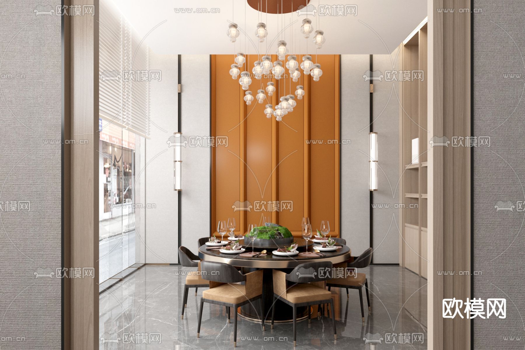 李益中设计 新中式餐厅包房su模型下载