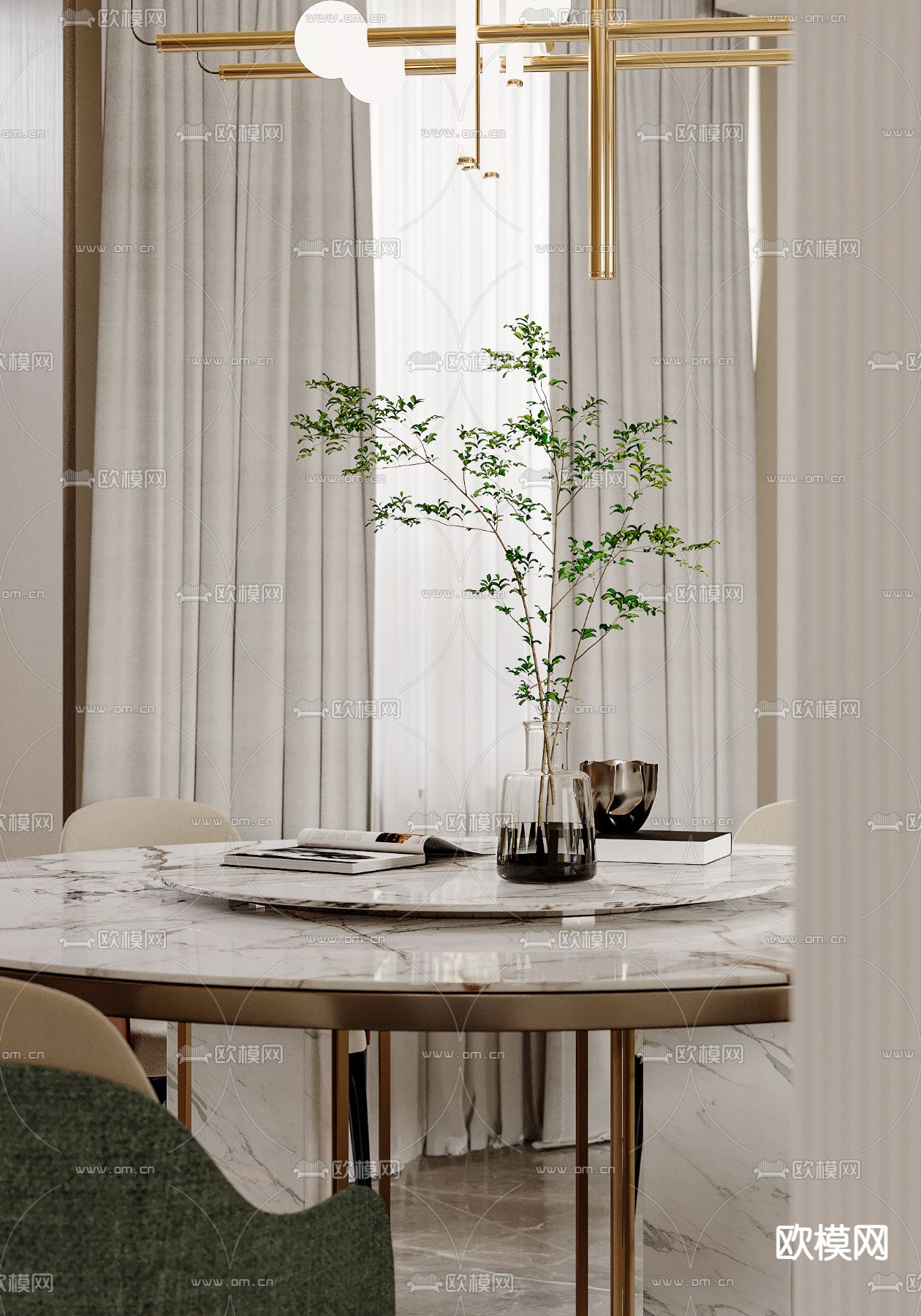 现代别墅客餐厅3d模型下载（渲染图5）