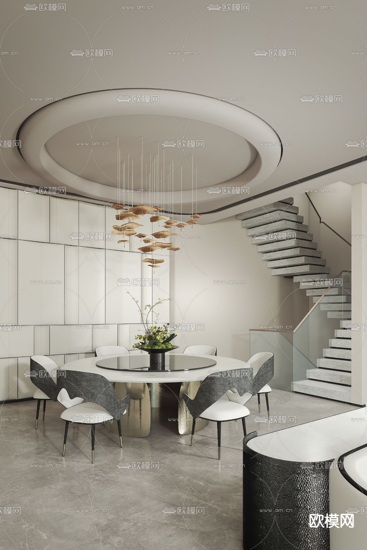 邱德光 现代奶油风餐厅su模型下载