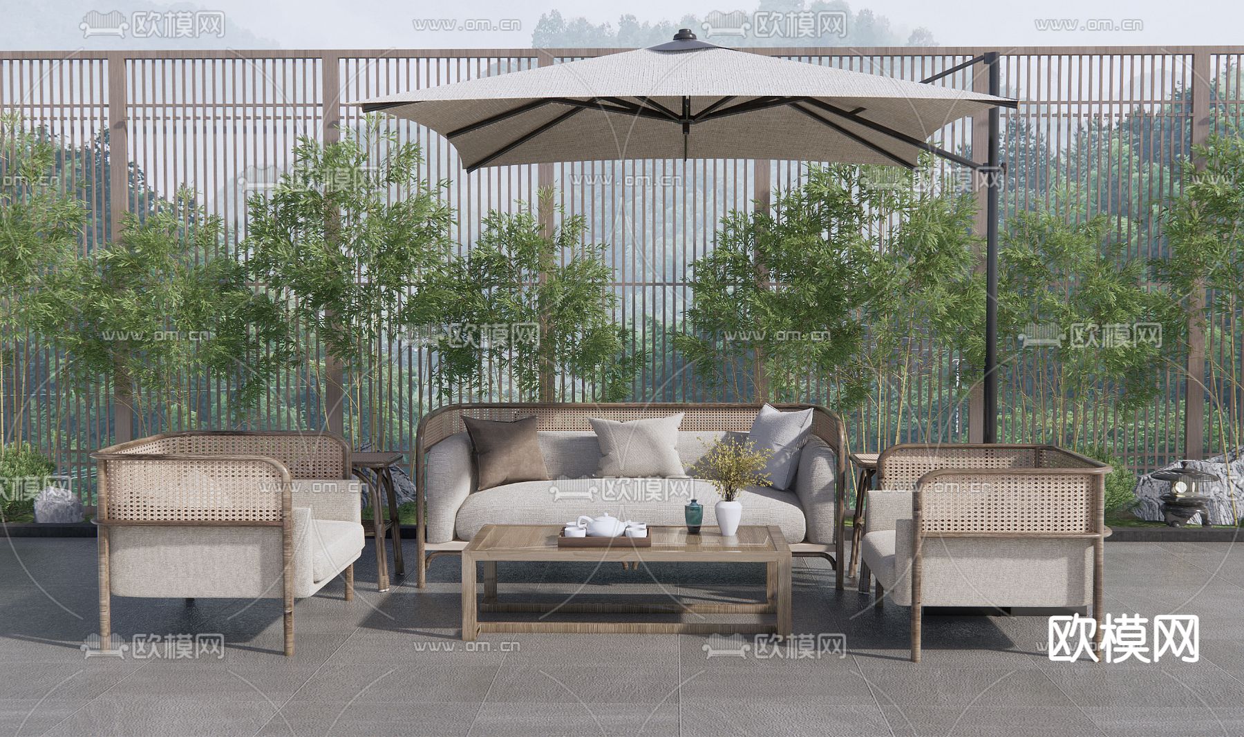 侘寂风户外组合沙发3d模型下载