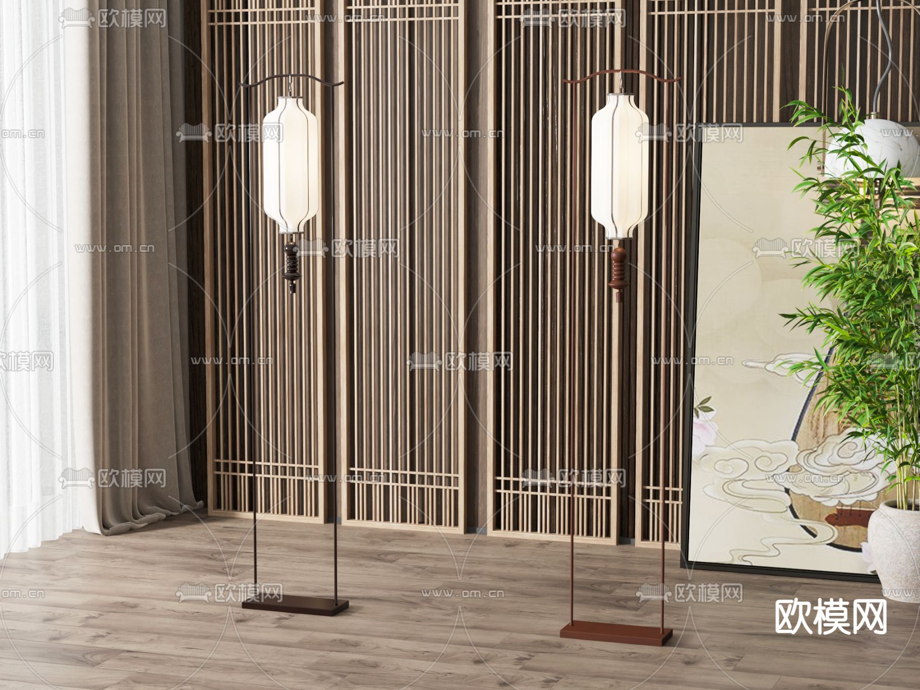 新中式落地灯3d模型下载_ID12276208_3dmax免费模型-欧模网