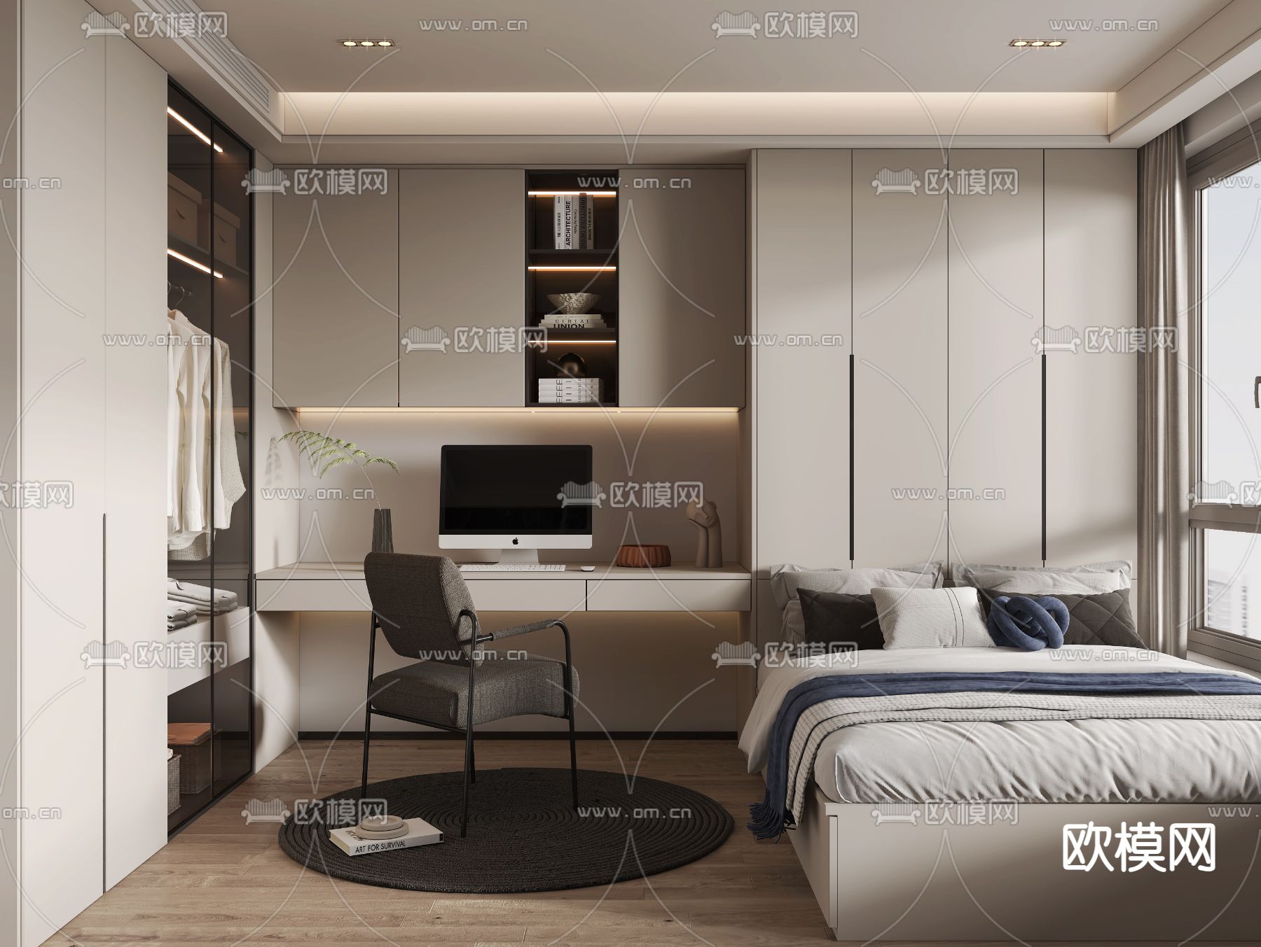 奶油风榻榻米卧室3d模型下载