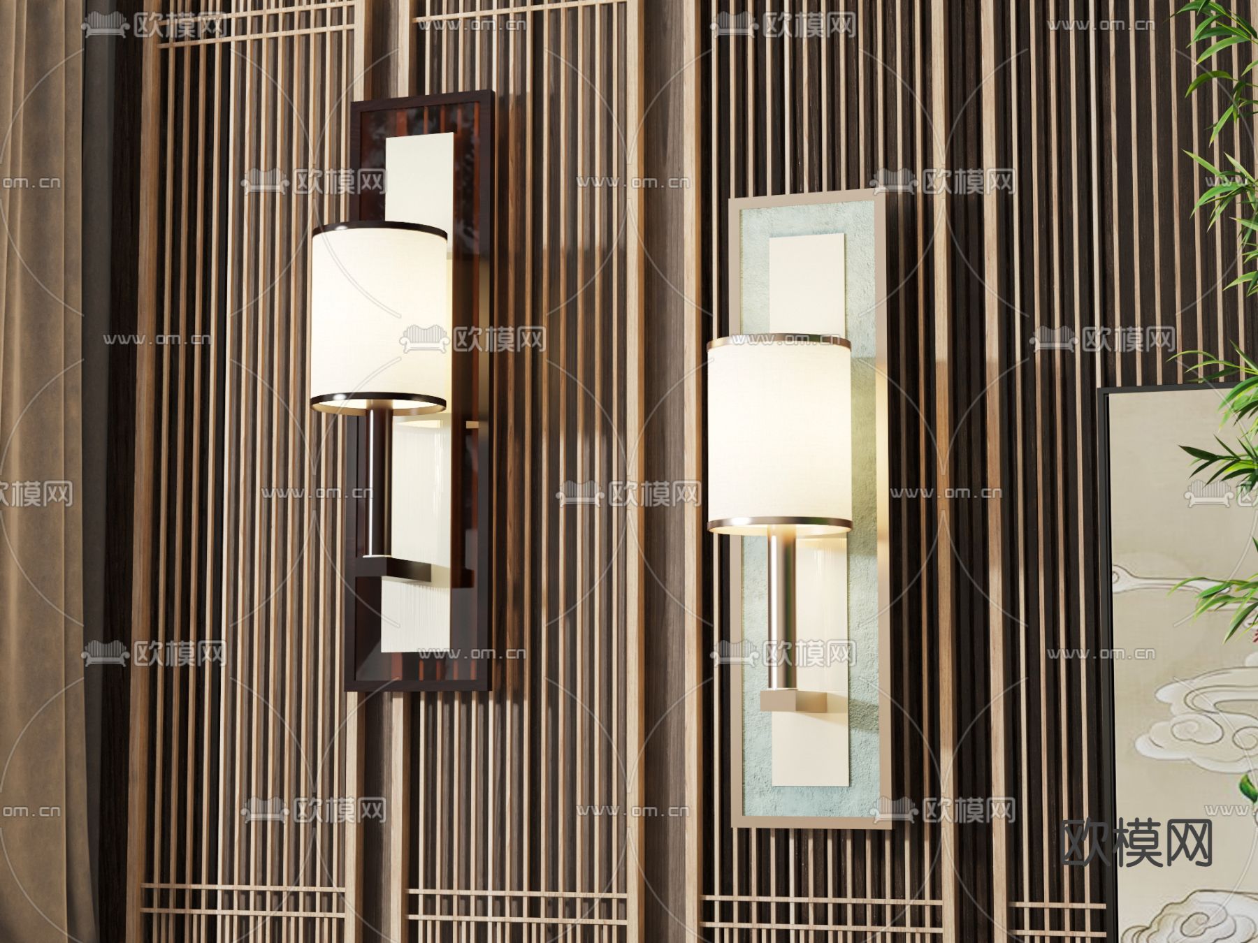 新中式壁灯3d模型下载