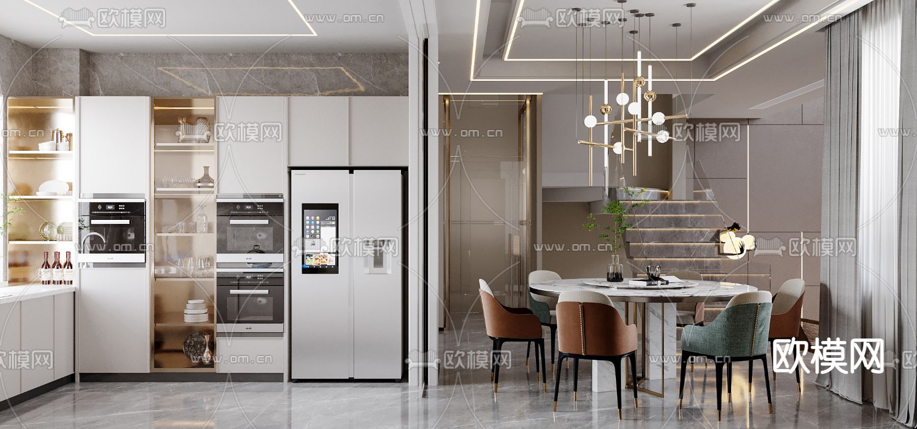 现代别墅客餐厅3d模型下载（渲染图3）