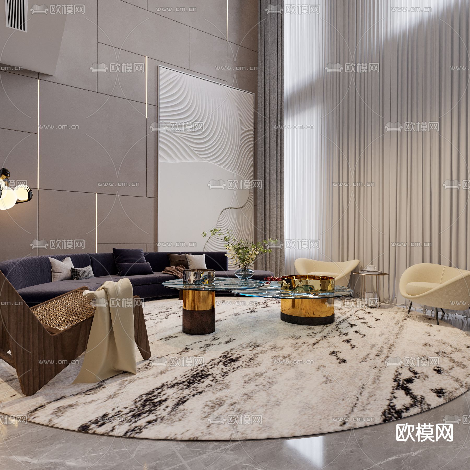 现代别墅客餐厅3d模型下载（渲染图8）