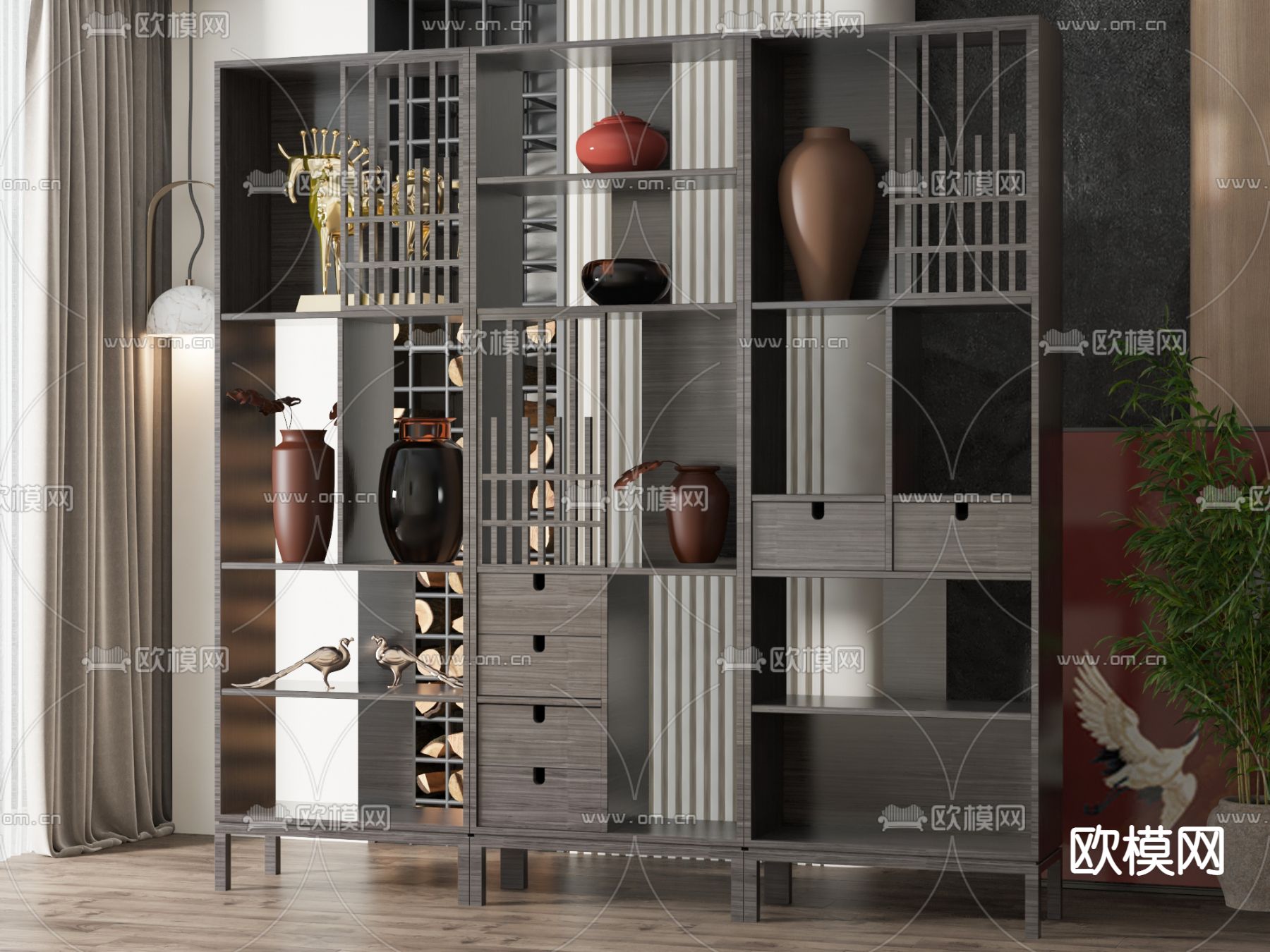 新中式博古架3d模型下载