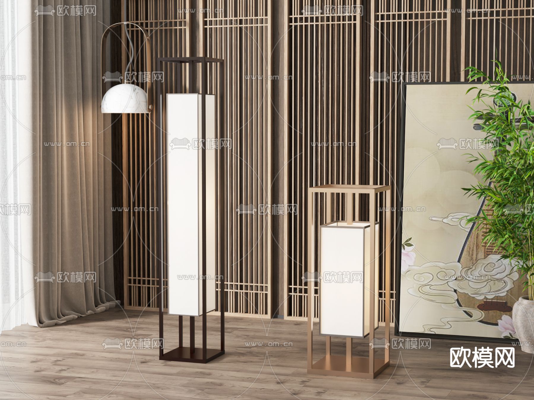 新中式立柱落地灯3d模型下载_ID12275880_3dmax免费模型-欧模网