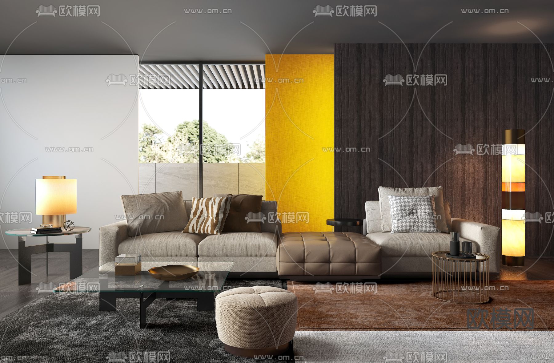 意大利MINOTTI品牌 现代布艺沙发组合su模型下载