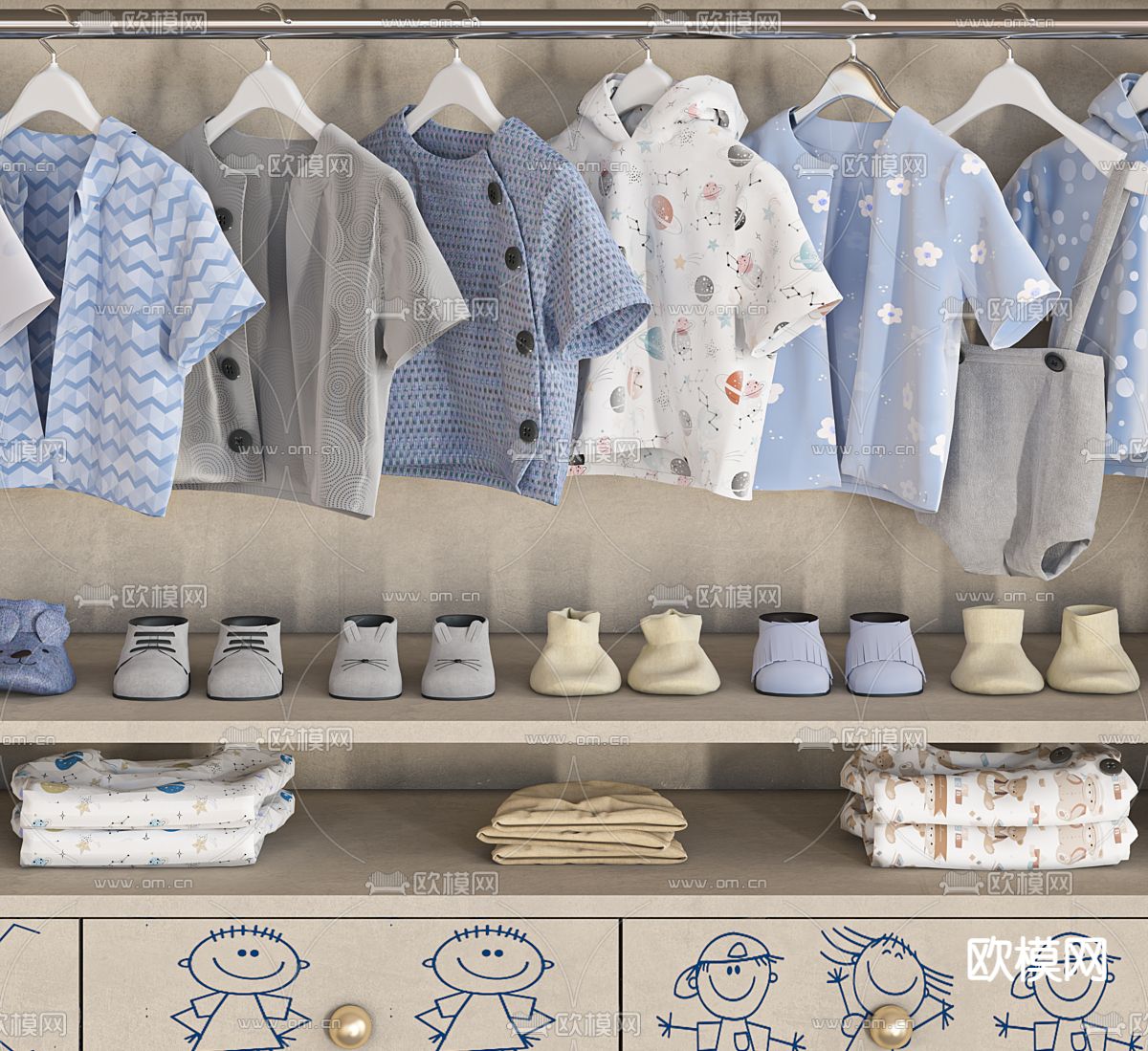 儿童衣柜 收纳柜 玩具3d模型下载（渲染图3）