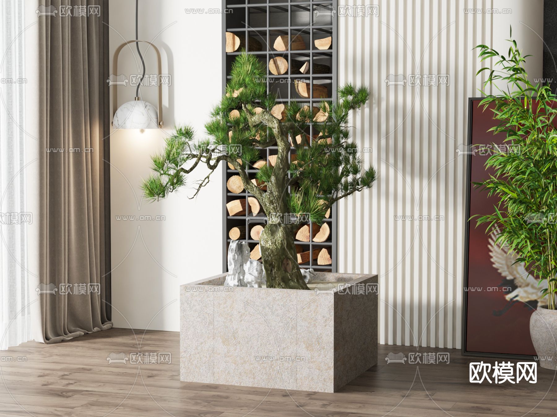 新中式绿植盆栽 盆景3d模型下载_ID12275060_3dmax免费模型-欧模网