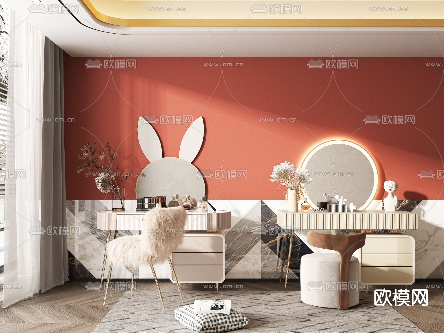 梳妆台 化妆台3d模型下载