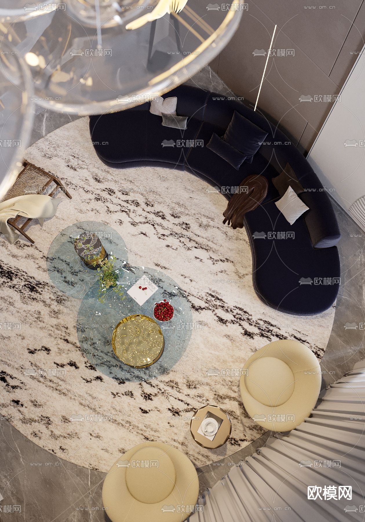 现代别墅客餐厅3d模型下载（渲染图7）