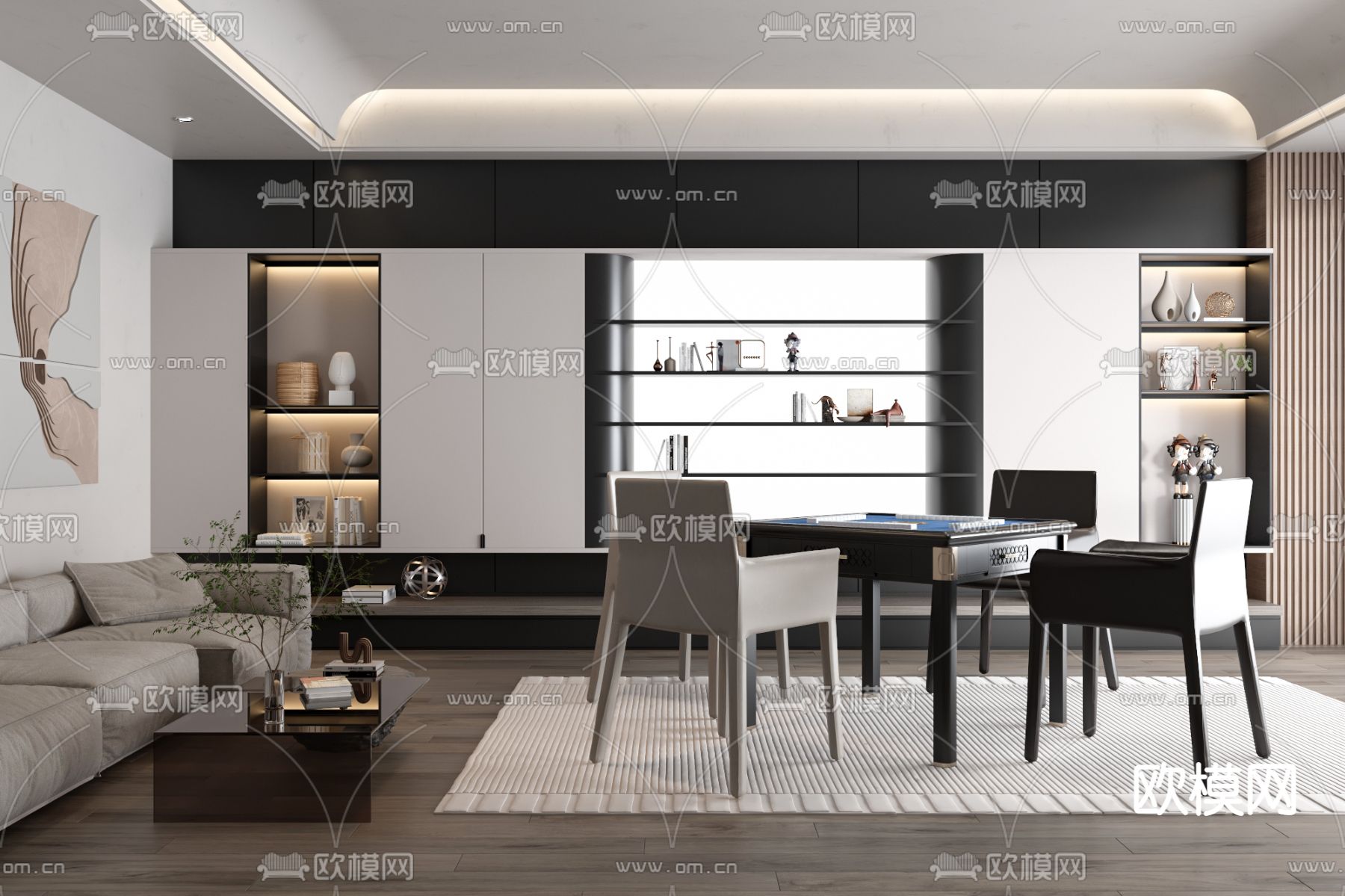 现代麻将室 棋牌室3d模型下载