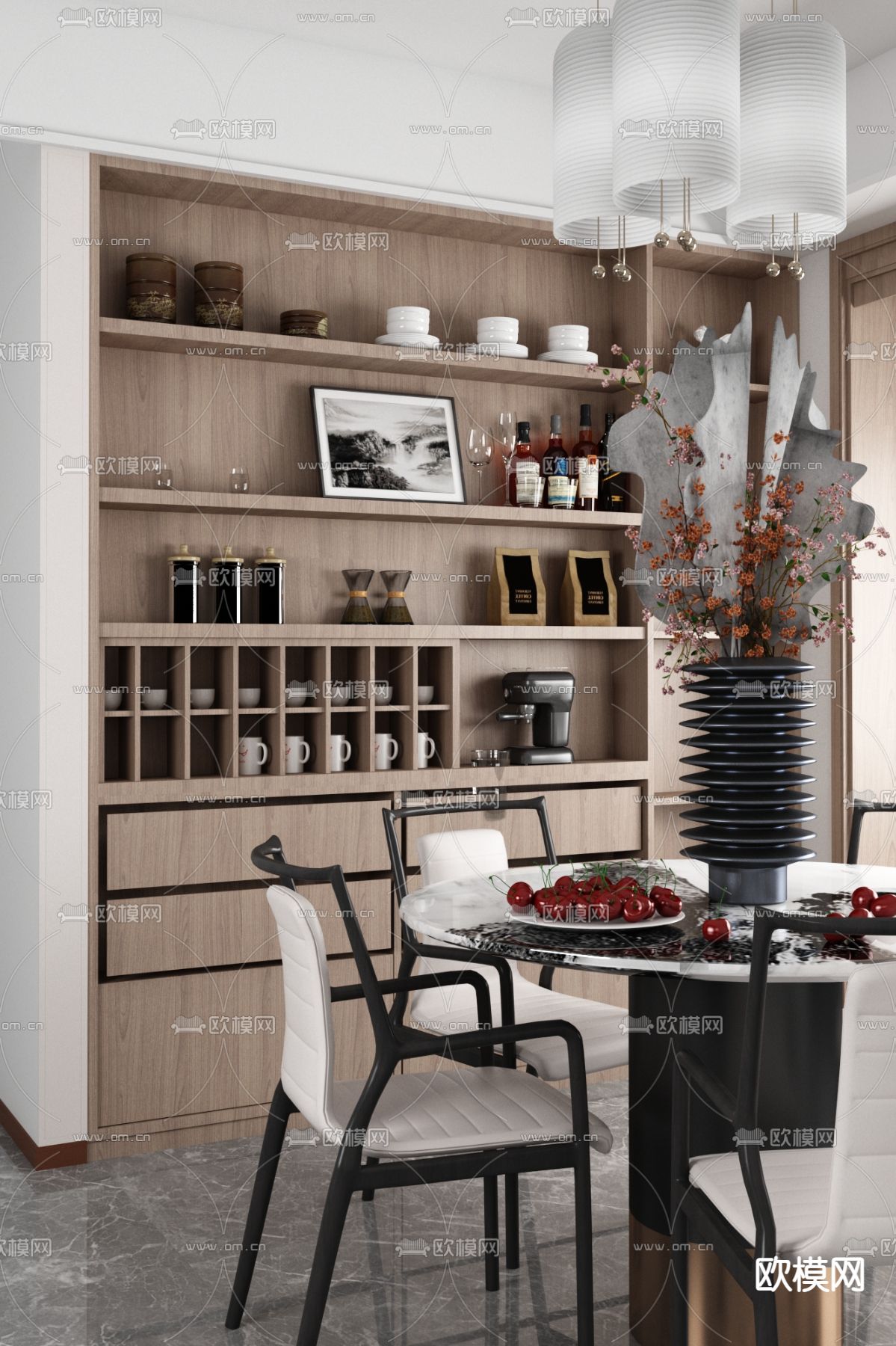 灵西设计 新中式餐厅su模型下载