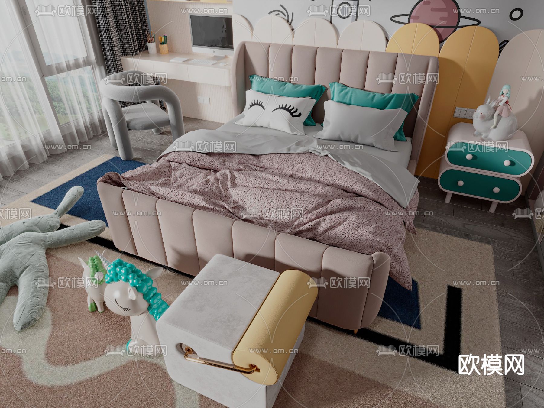 现代儿童床3d模型下载