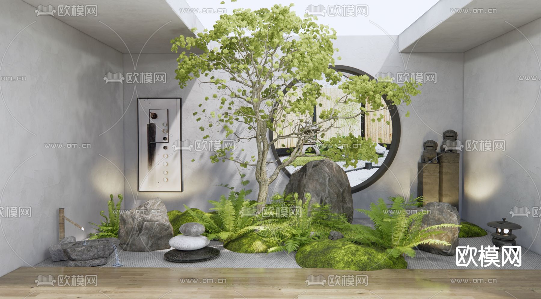 新中式室内植物景观3d模型下载