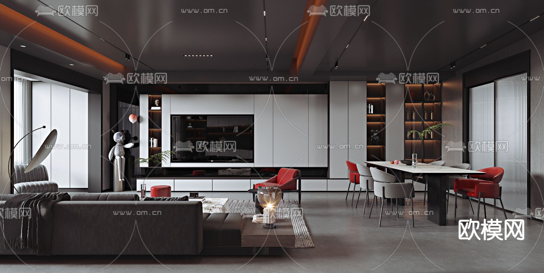 暗黑风客餐厅3d模型下载（渲染图1）