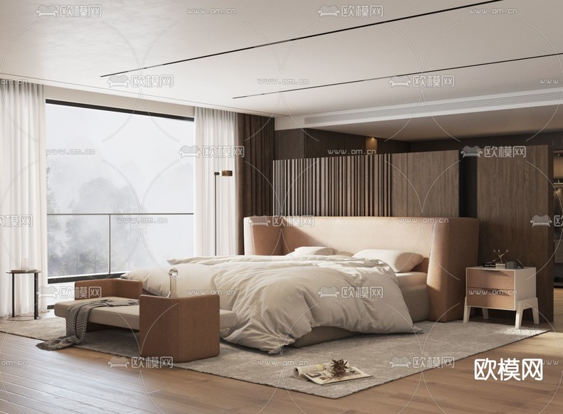现代双人床3d模型下载