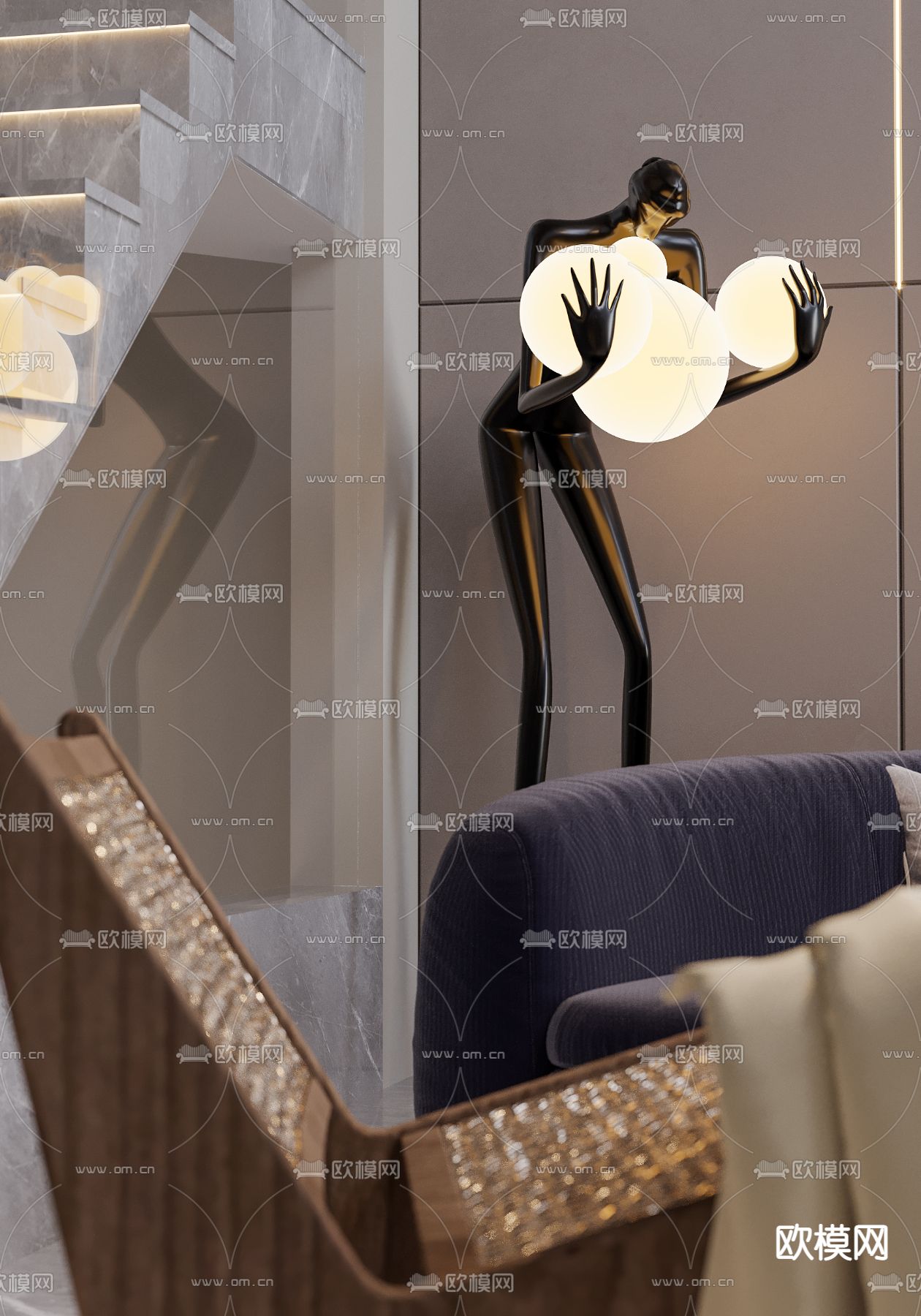 现代别墅客餐厅3d模型下载（渲染图4）