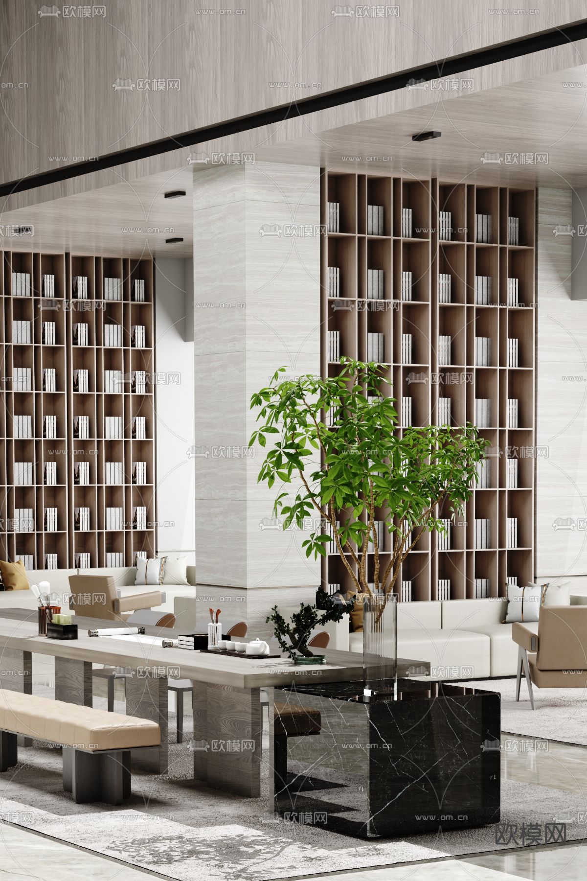 之恩设计 新中式售楼处休息区su模型下载