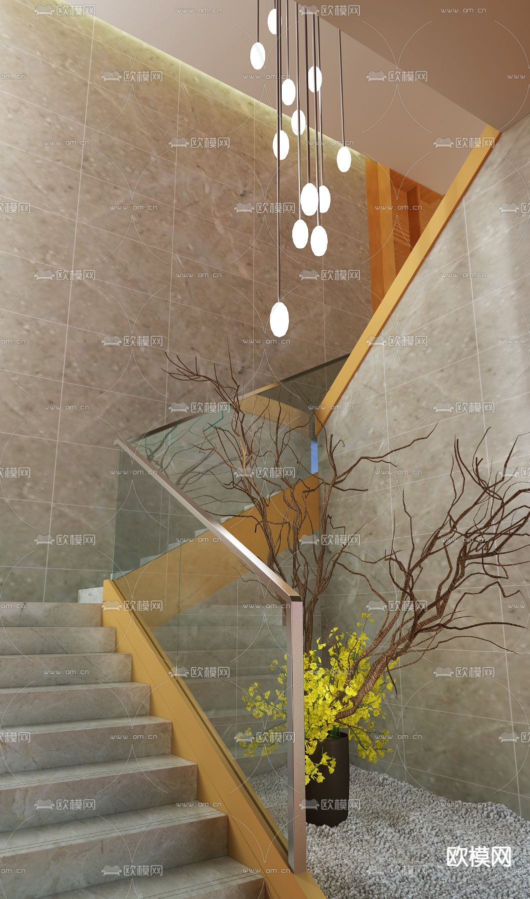 爱特大观设计 现代楼梯过护栏su模型下载