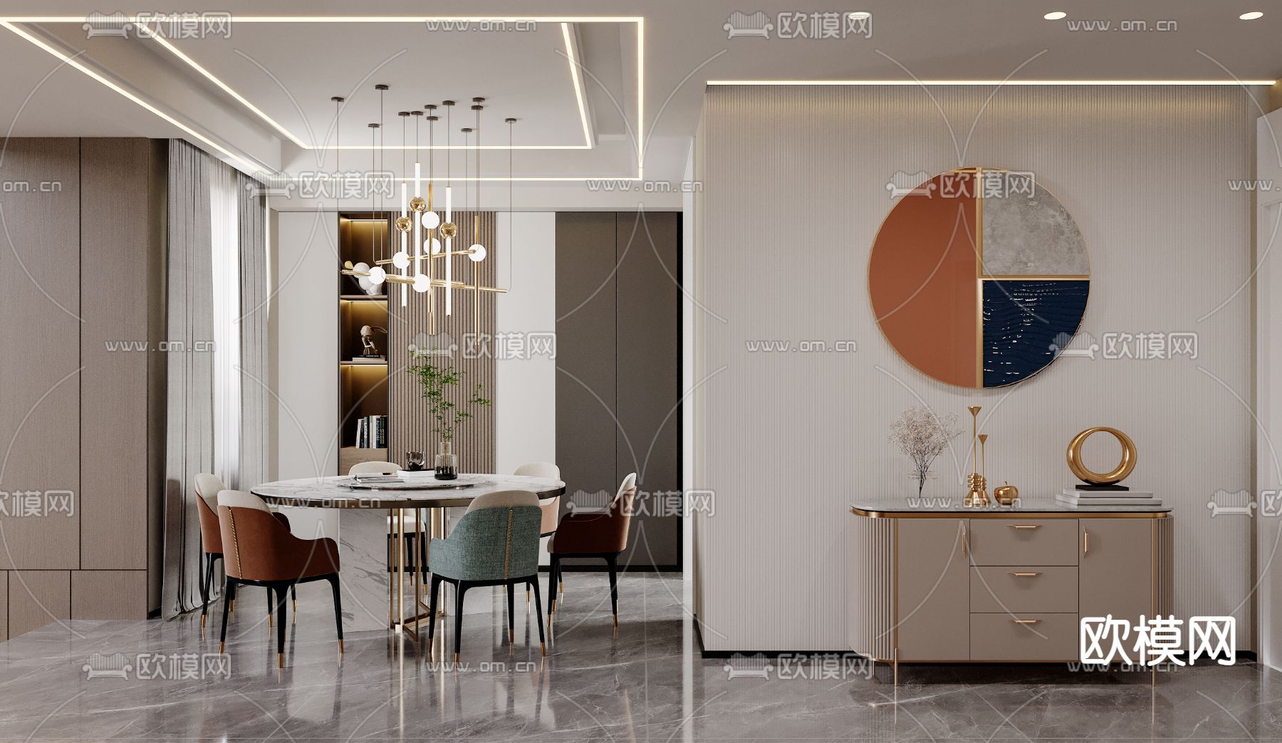 现代别墅客餐厅3d模型下载（渲染图2）