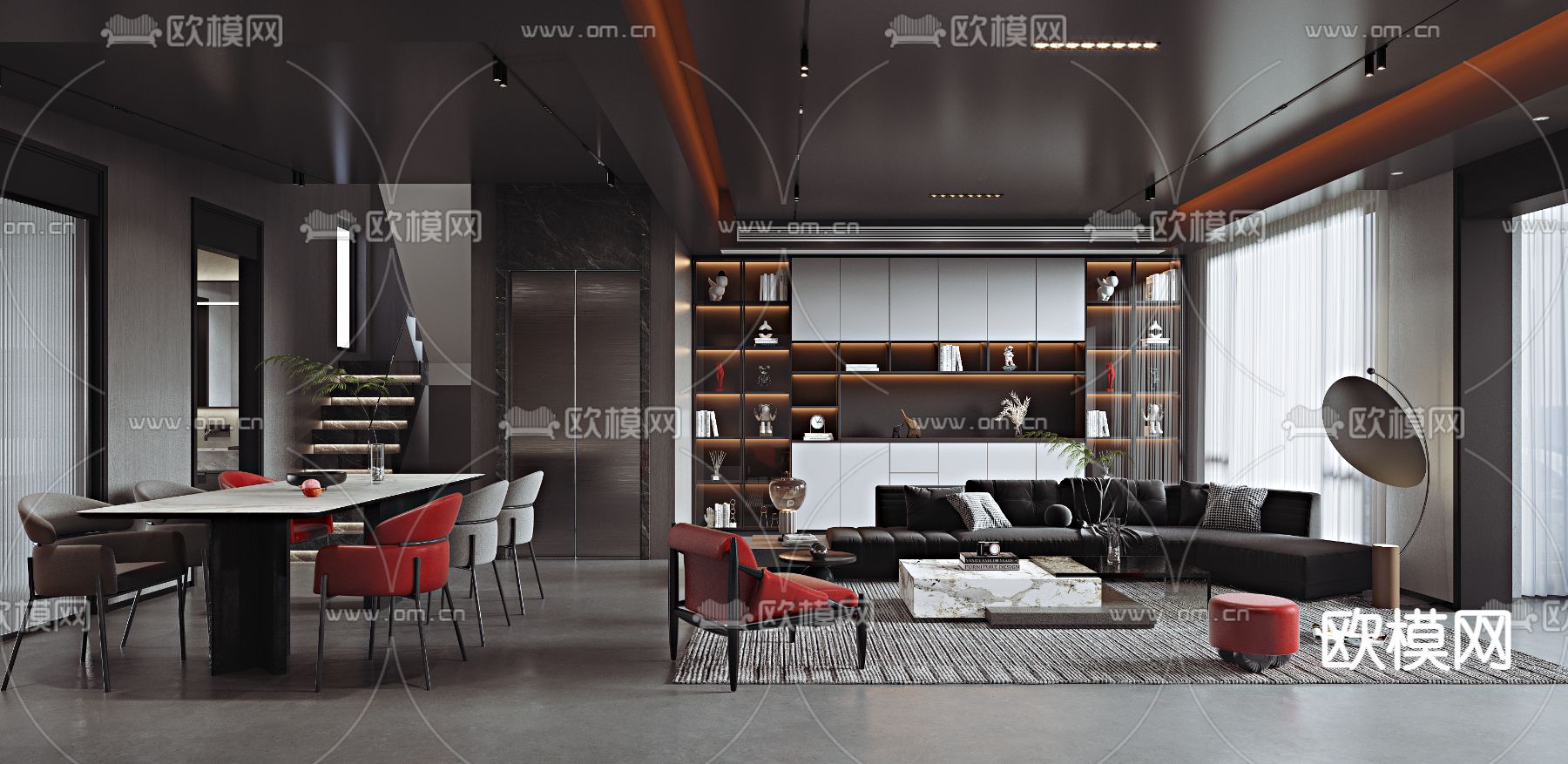 暗黑风客餐厅3d模型下载（渲染图2）