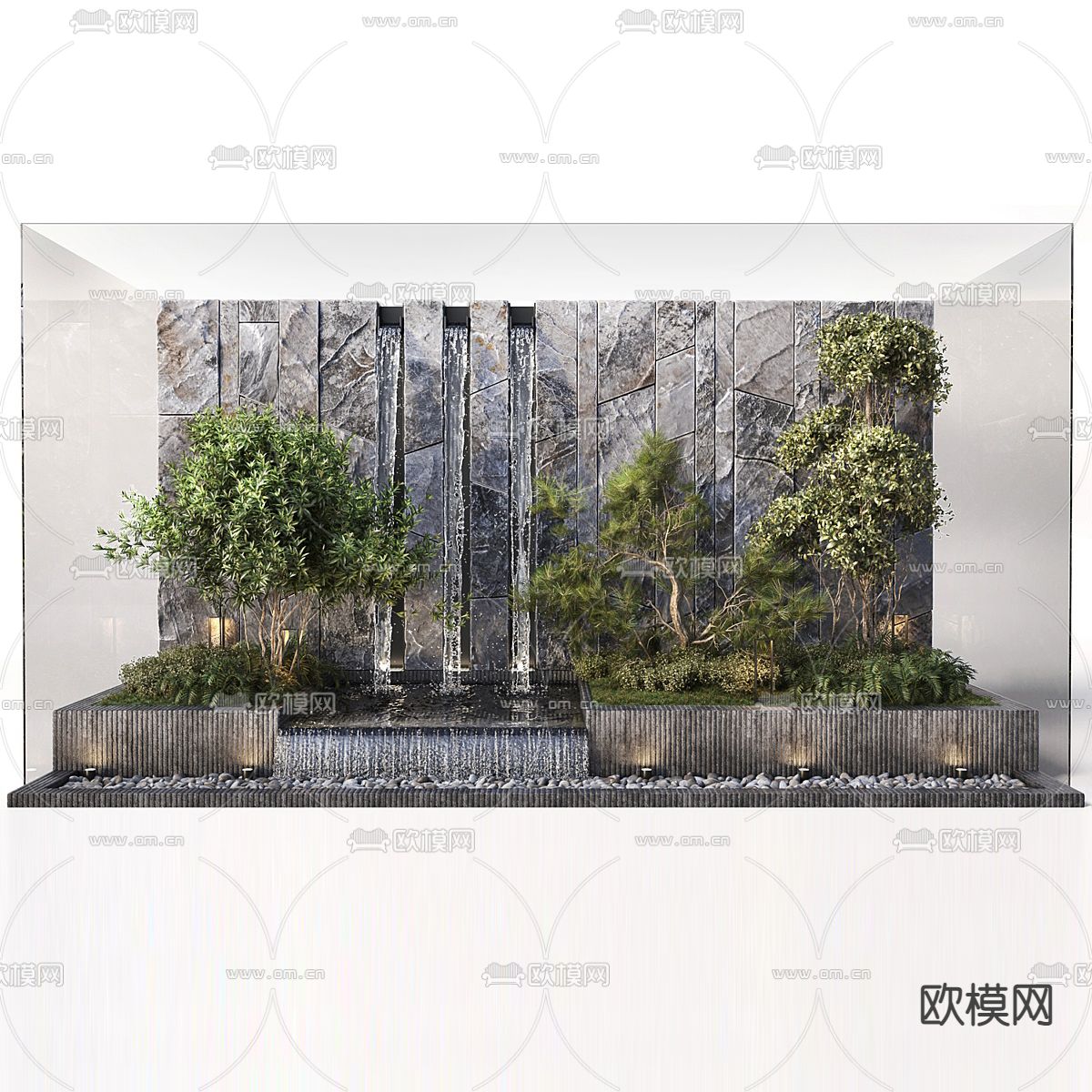 水景墙 景观小品3d模型下载（渲染图1）