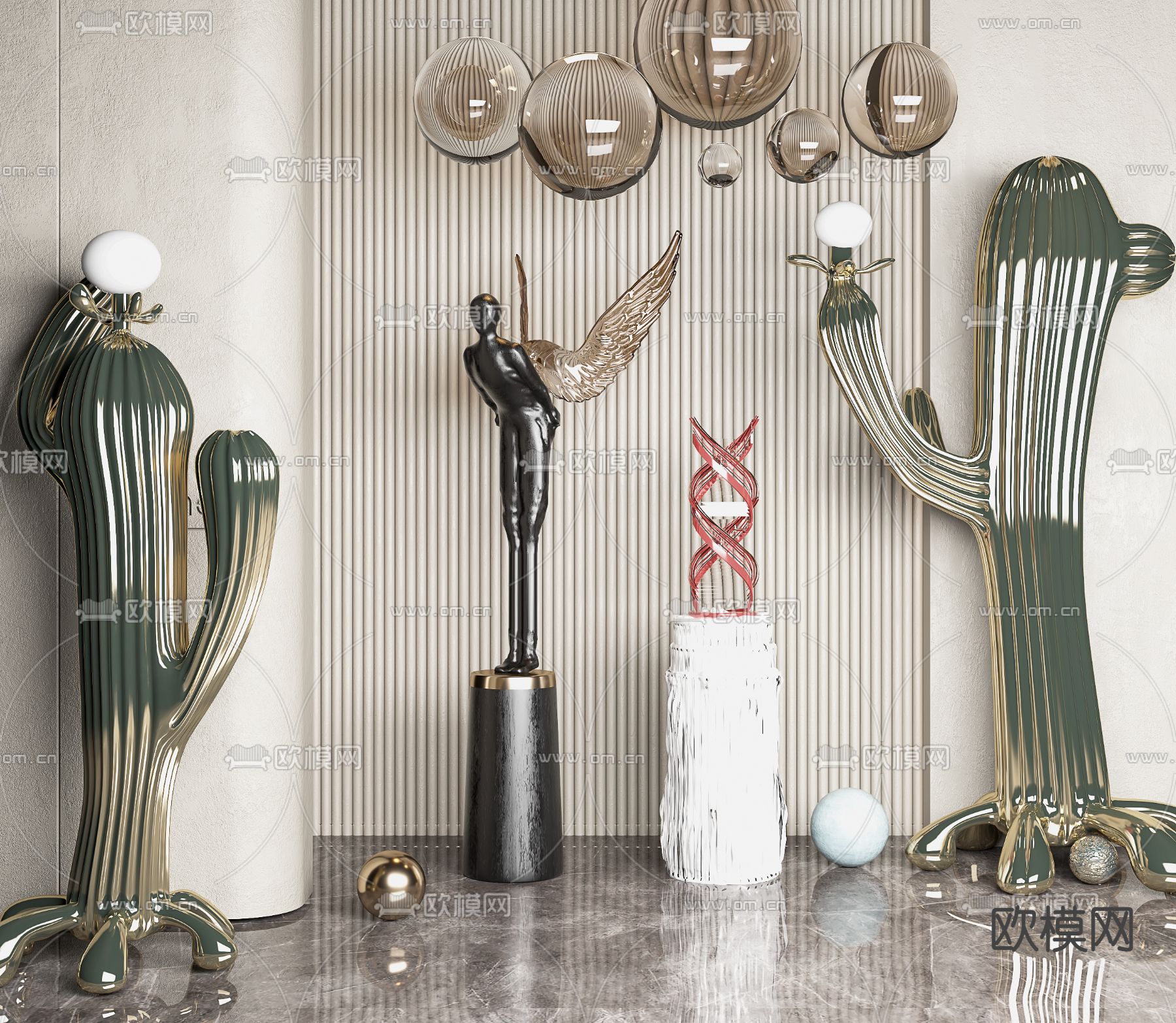 仙人掌摆件 人物雕塑3d模型下载