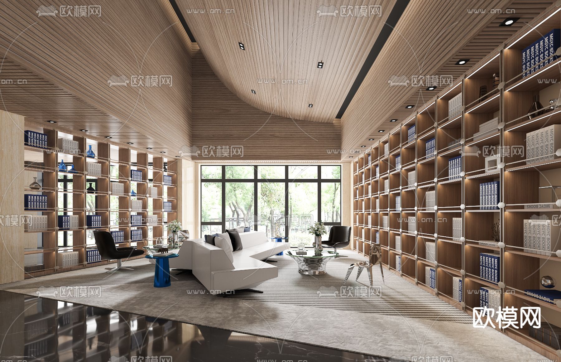 岳蒙设计 新中式售楼处洽谈区su模型下载