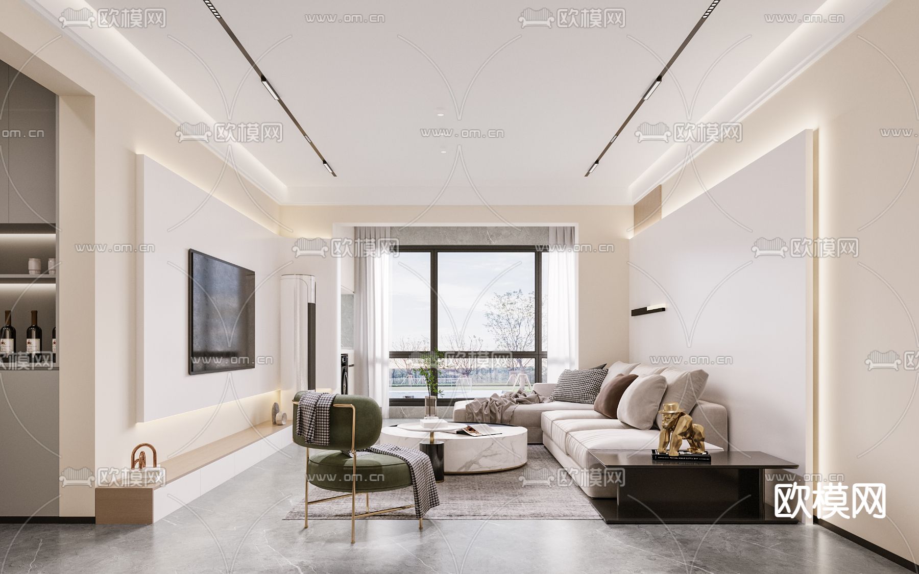 奶油风客餐厅3d模型下载（渲染图2）