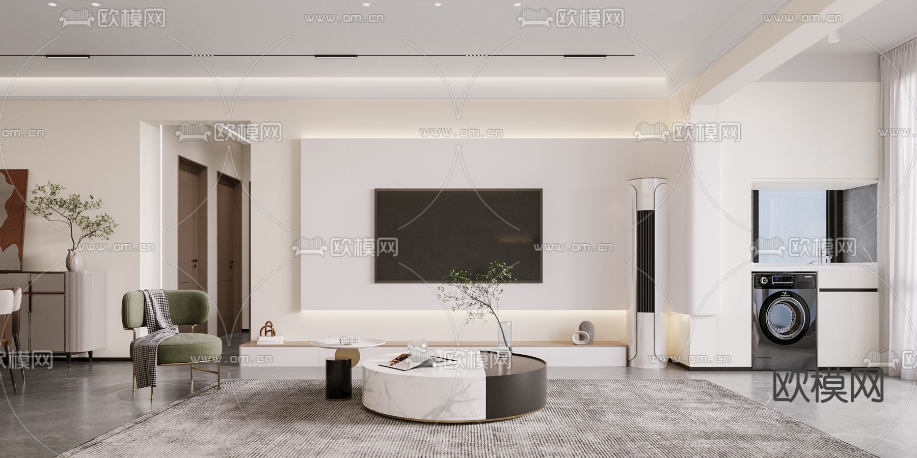 奶油风客餐厅3d模型下载（渲染图3）