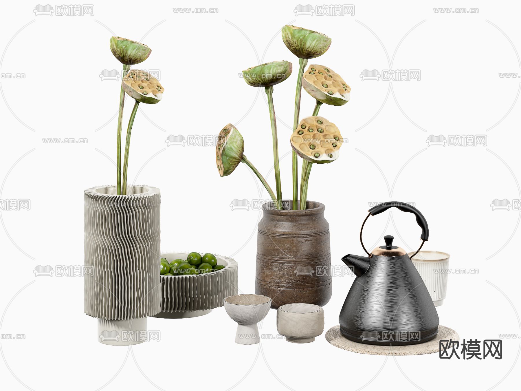 侘寂风禅意茶具 茶杯su模型