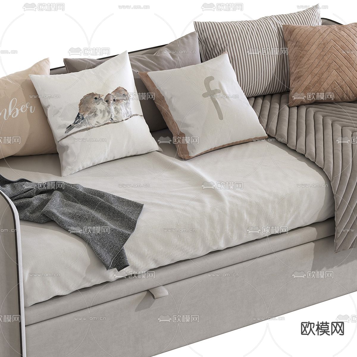 现代沙发床 单人床3d模型下载（渲染图3）