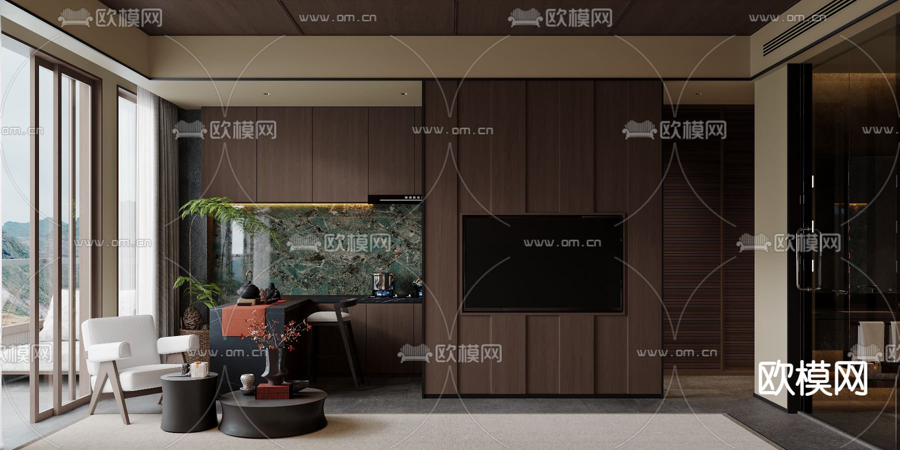 现代酒店客房 套房3d模型下载（渲染图3）