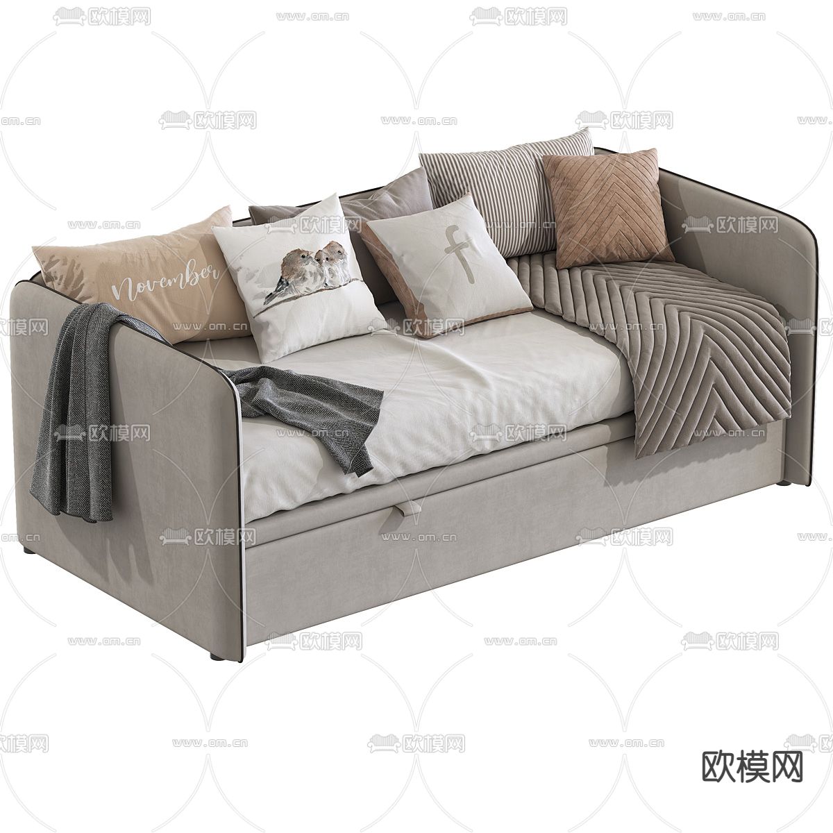 现代沙发床 单人床3d模型下载（渲染图2）