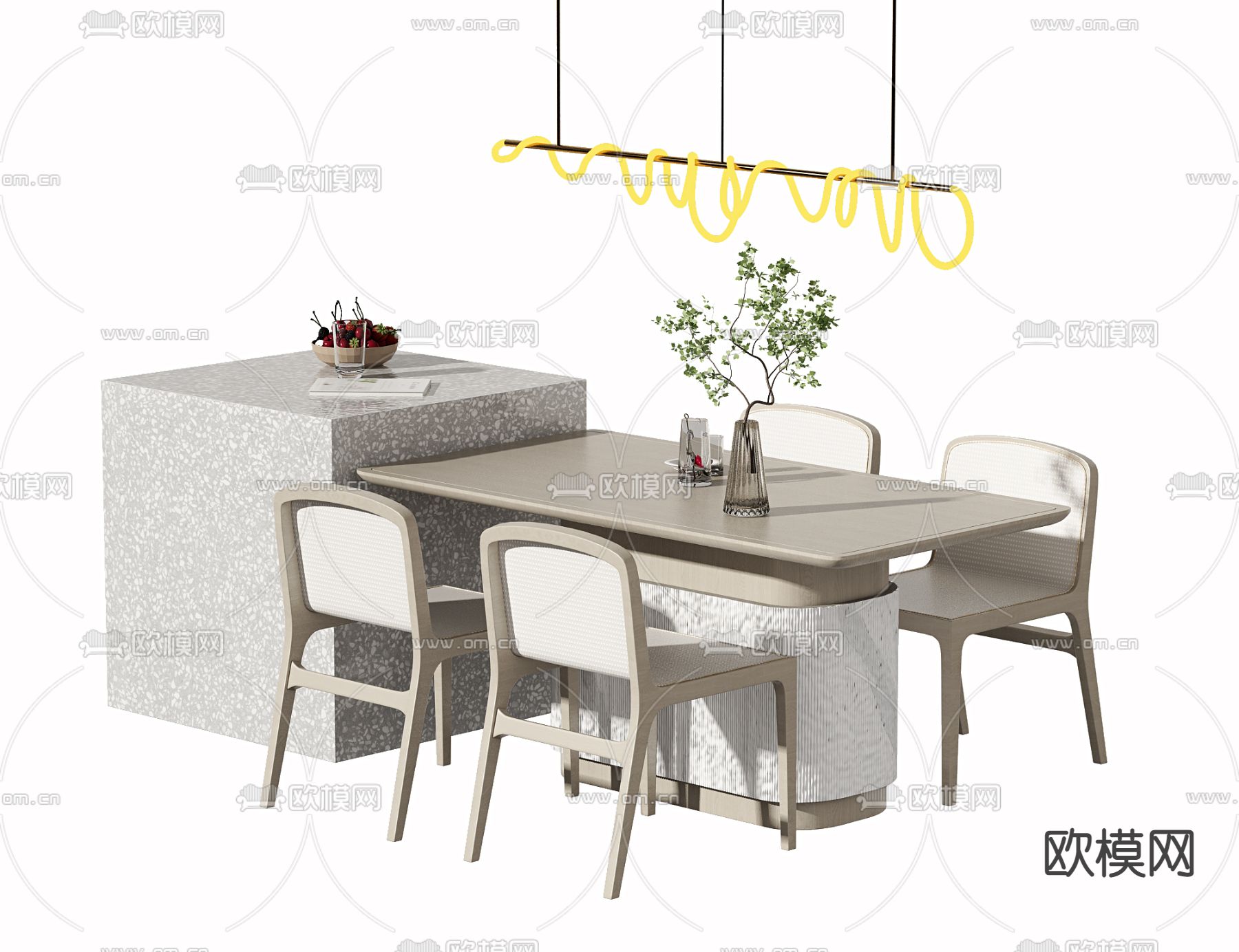 现代岛台餐桌椅3d模型下载_ID12276244_3dmax免费模型-欧模网
