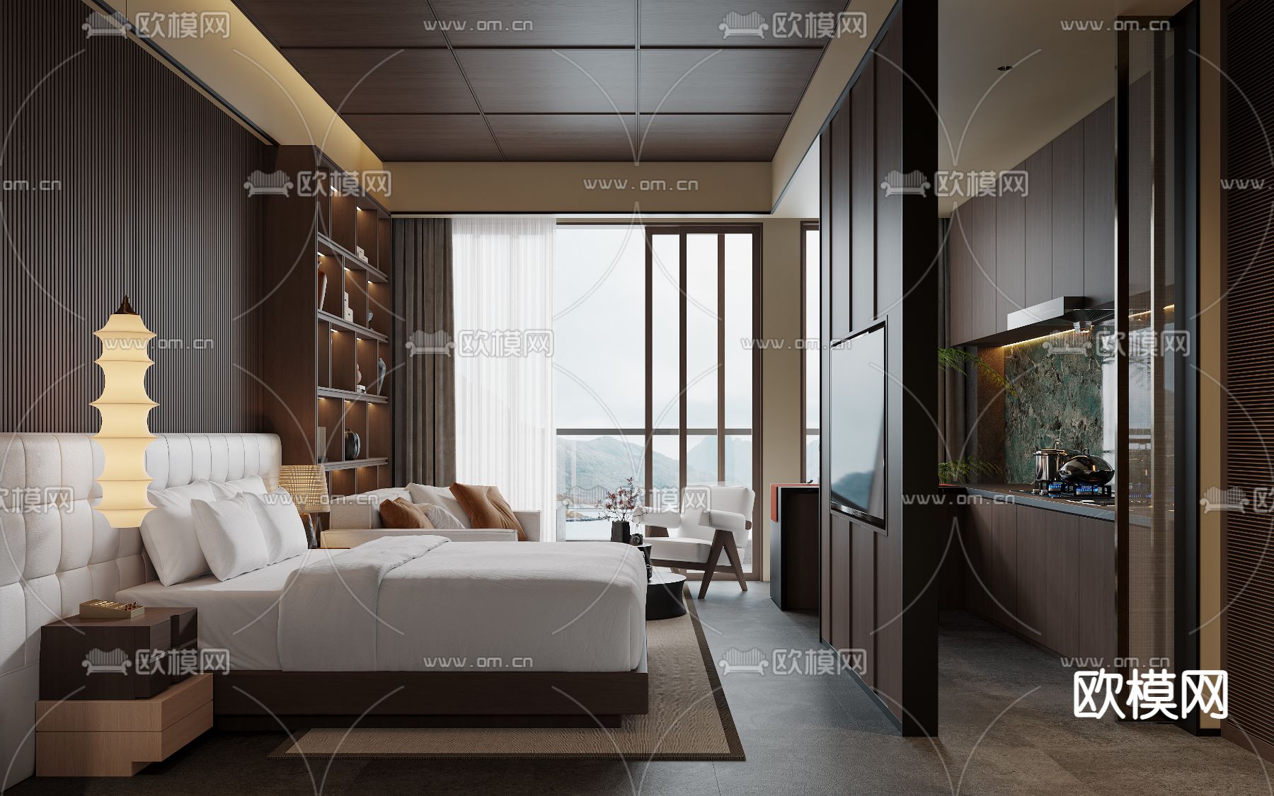 现代酒店客房 套房3d模型下载（渲染图1）