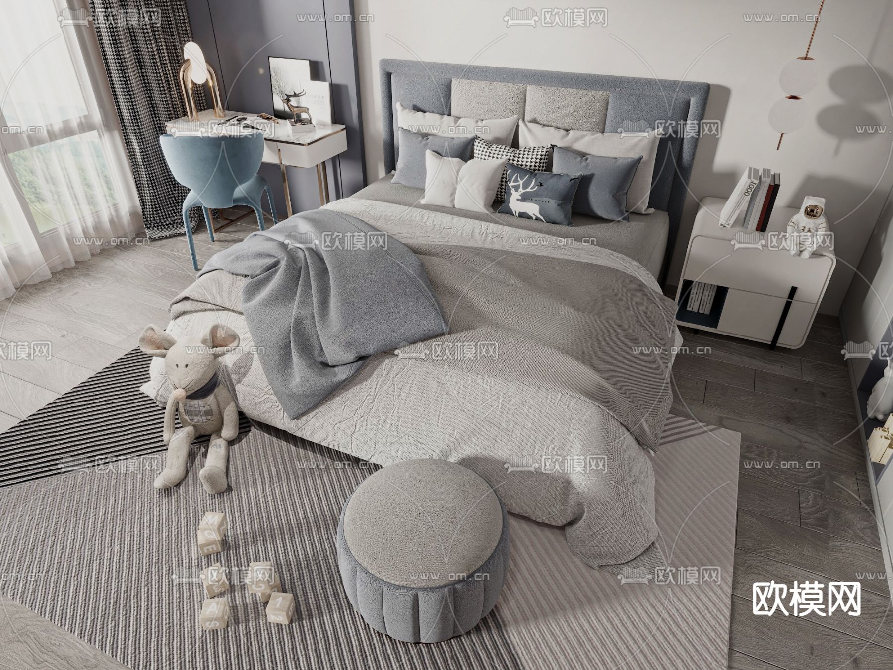 现代儿童床3d模型下载