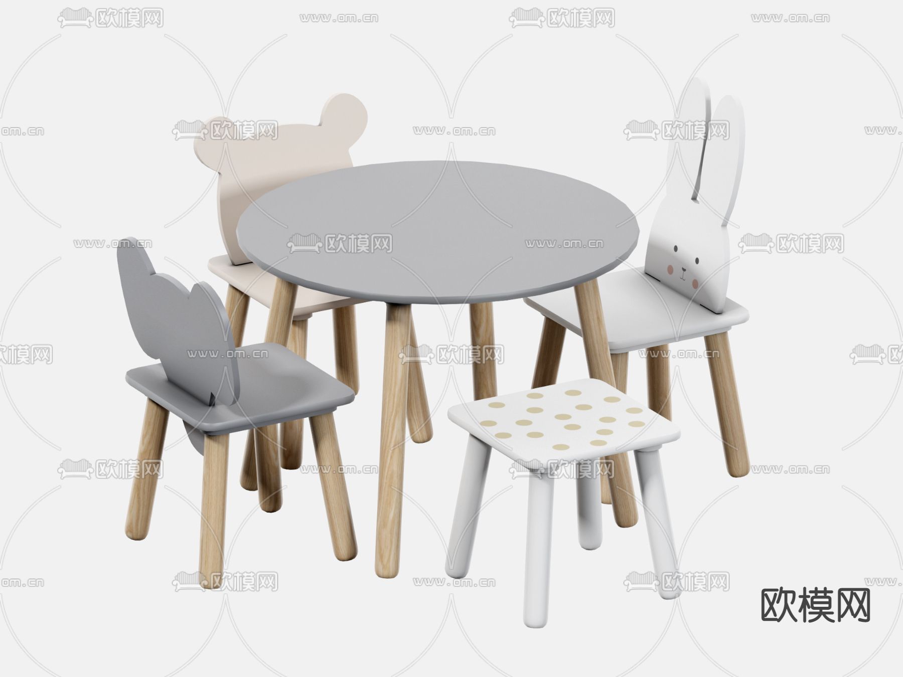 北欧圆形儿童桌椅su模型下载