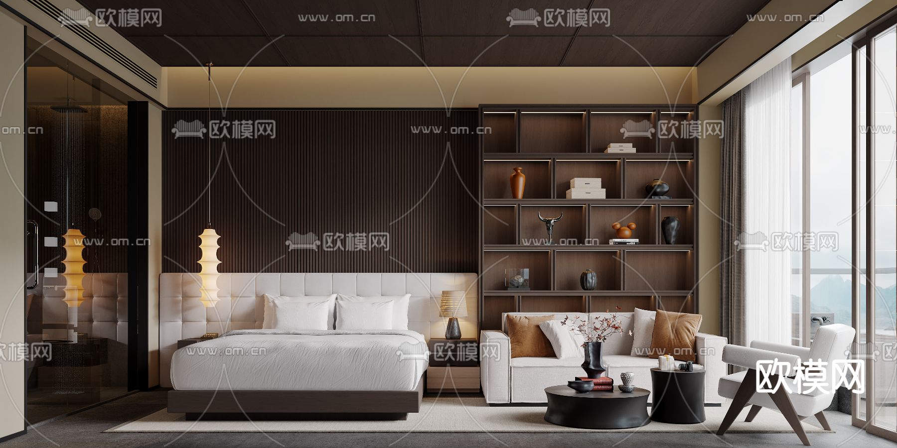 现代酒店客房 套房3d模型下载（渲染图2）
