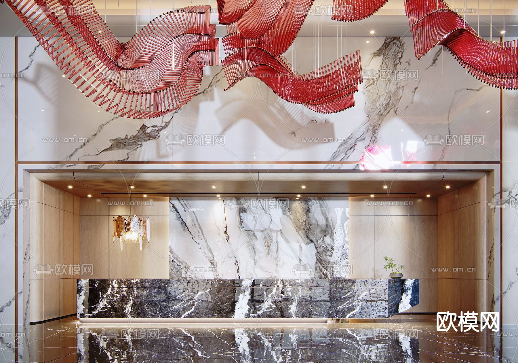 现代酒店大堂3d模型下载（渲染图2）