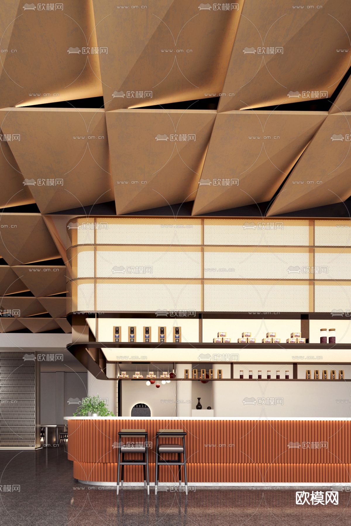 明德设计 楼处水吧区3d模型下载（渲染图1）