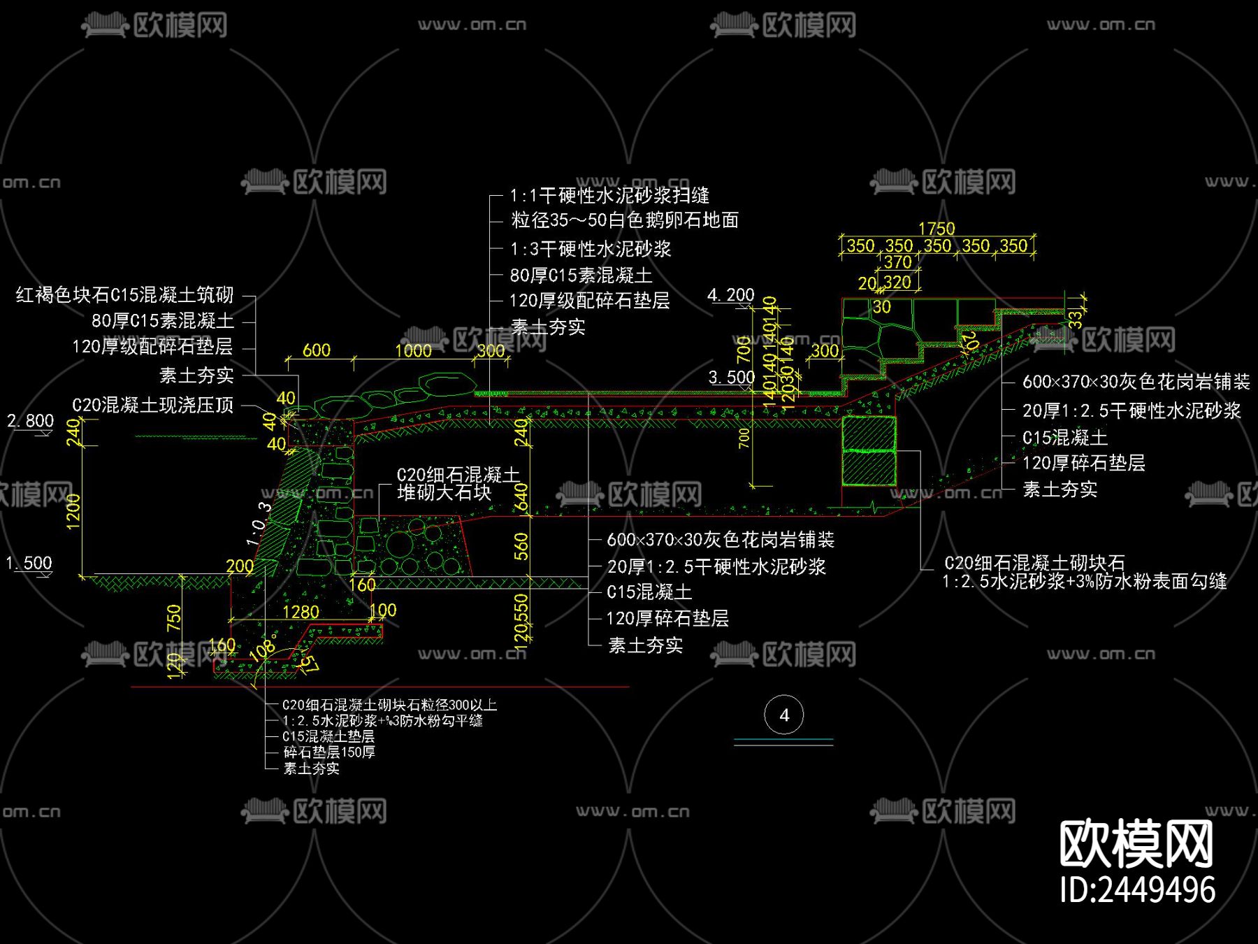 驳岸池坎驳坎CAD节点大样下载（渲染图5）