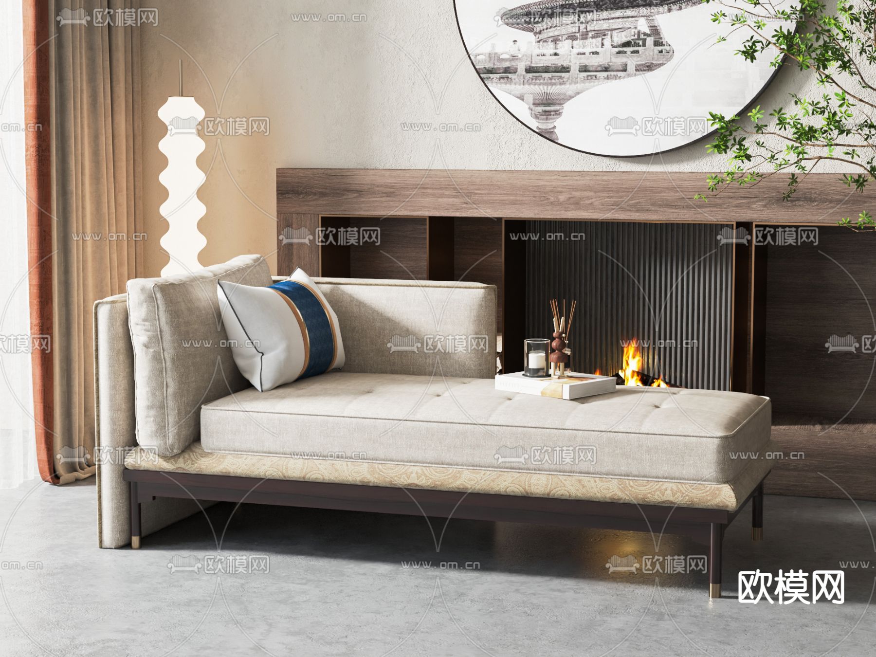 新中式贵妃沙发 贵妃椅3d模型下载