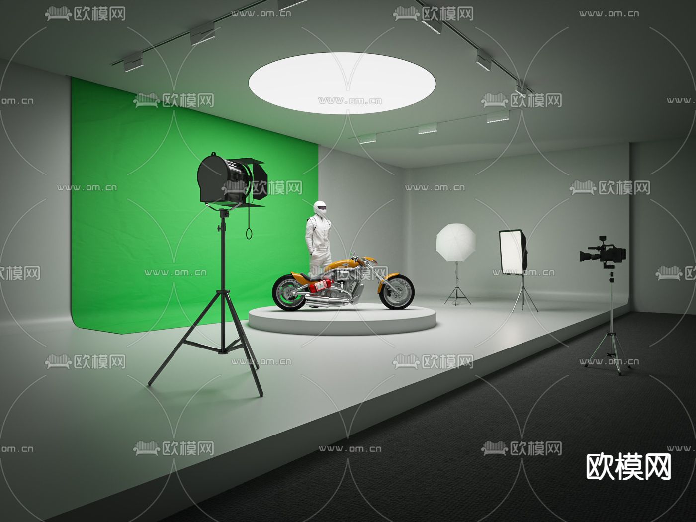 摄影棚 机车模特3d模型下载（渲染图2）