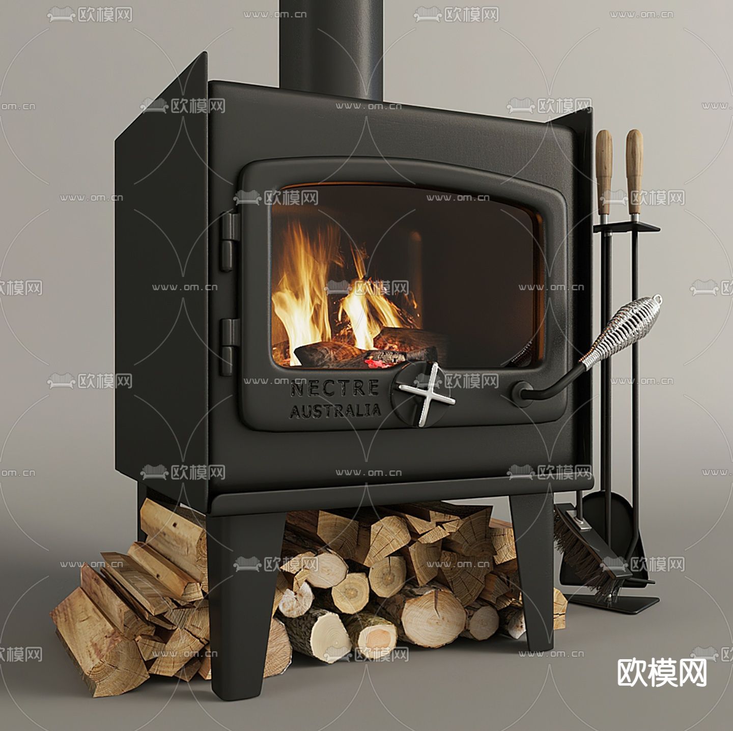 现代壁炉3d模型下载（渲染图2）