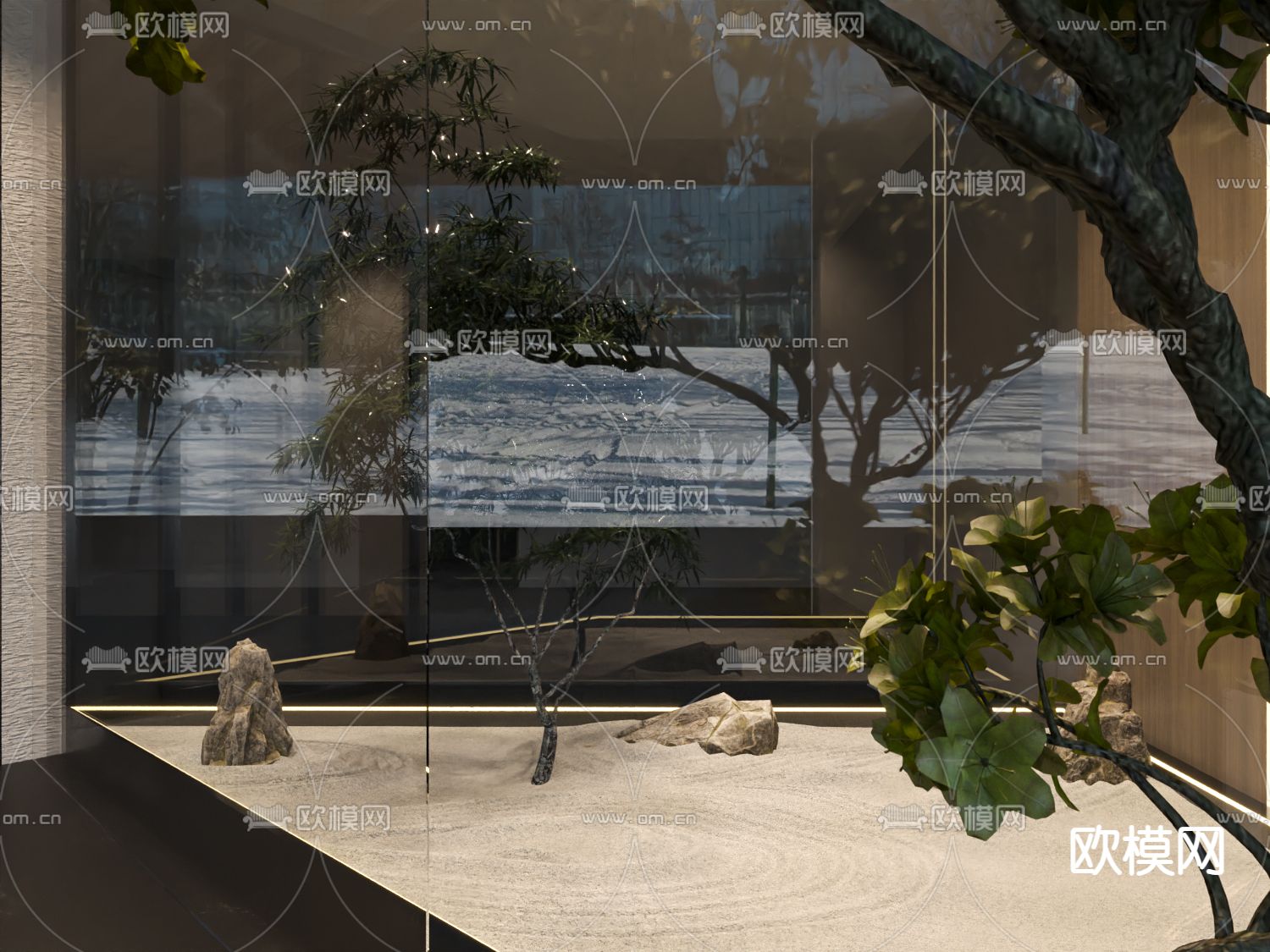 现代沐足门头门面3d模型下载（渲染图2）